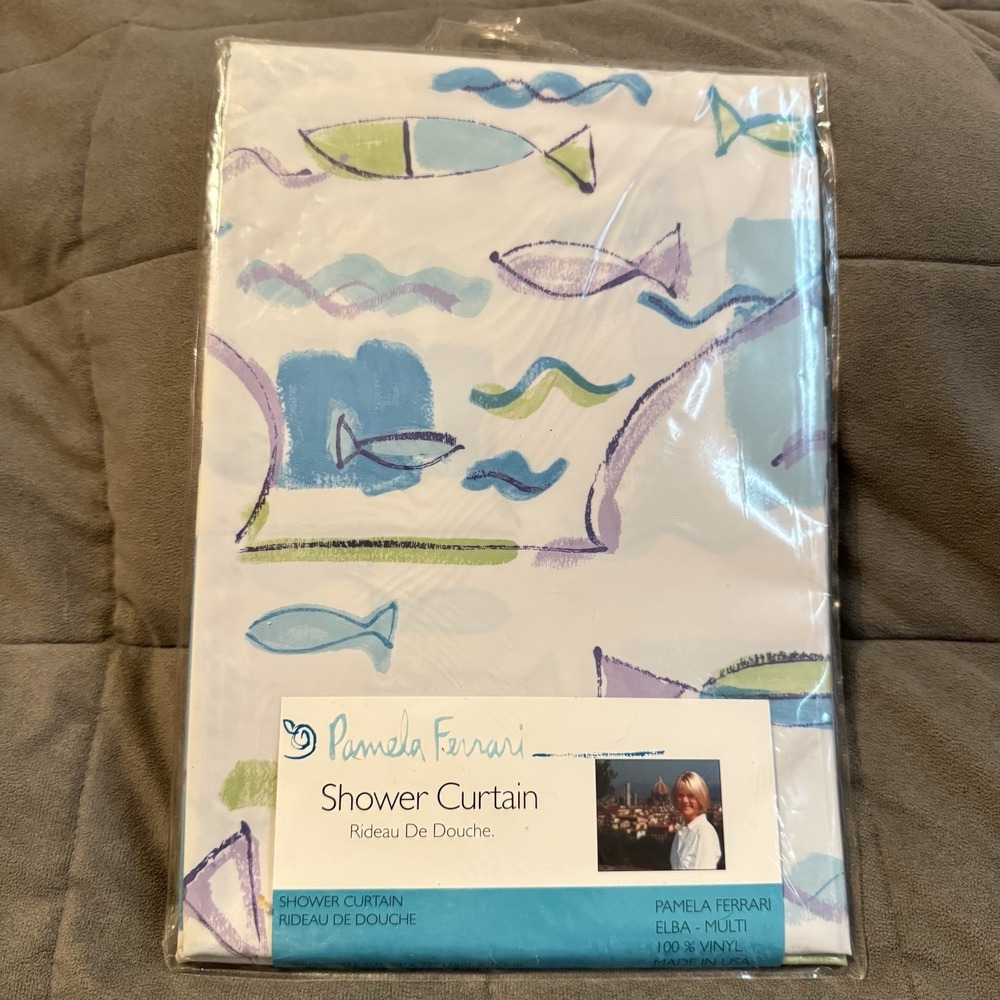 Vintage Fish Print Shower Curtain Vinyl Beach Bathroom Decor Pamela‎ Ferrari USA